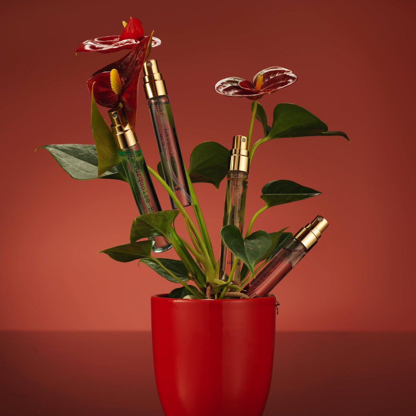 Lovery floral and fresh fragrance sampler collection displayed against a elegant luxury background