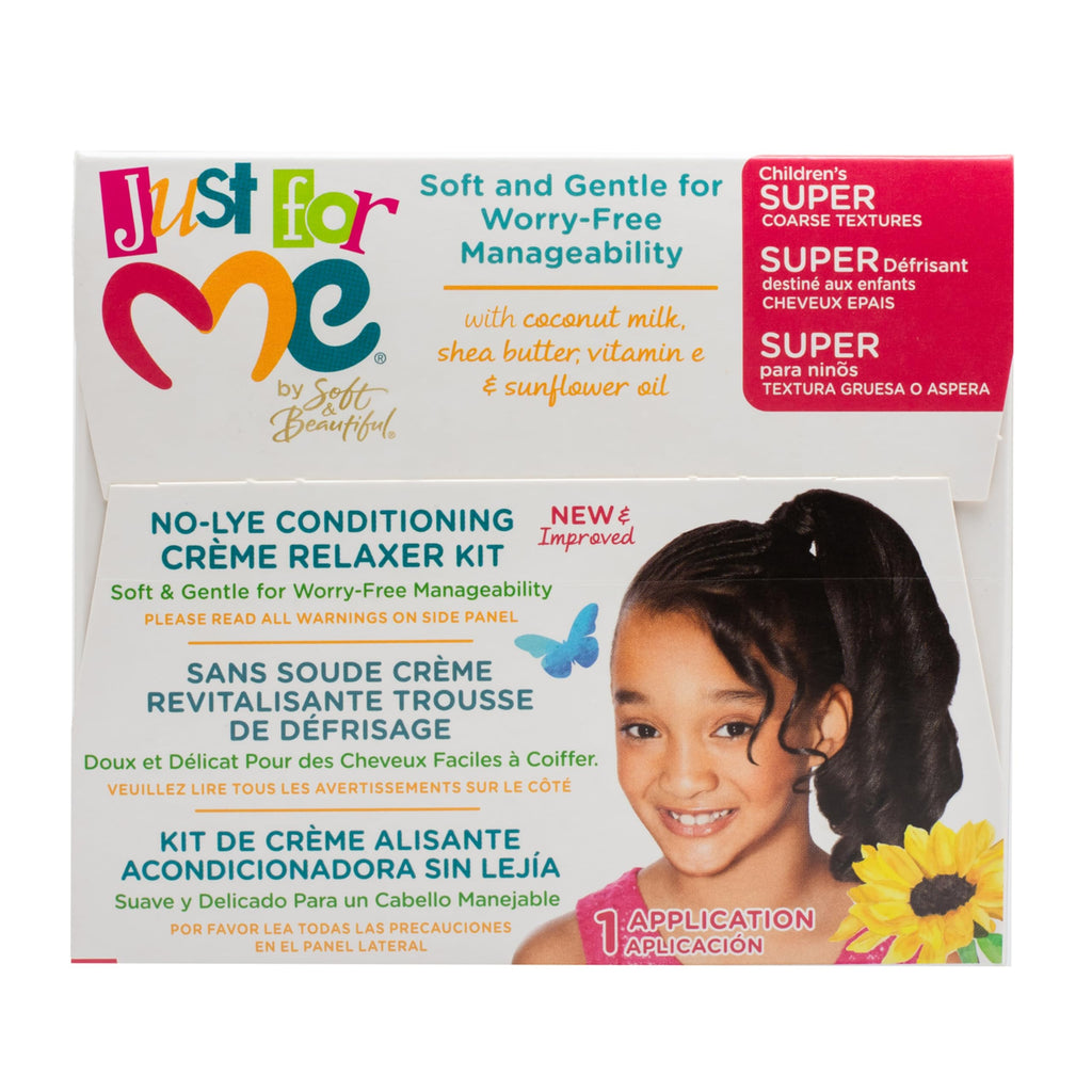 Close up view of the hair smoothing and conditioning kit packaging featuring almond oil and coconut oil benefits.