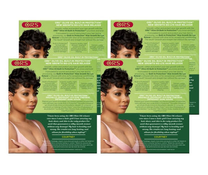 ORS no-lye hair relaxer normal strength pack of four boxes arranged neatly.