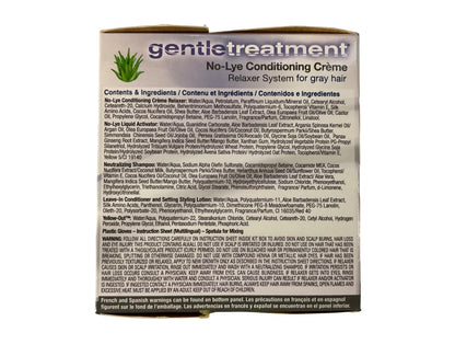 Gentle Treatment No-Lye Conditioning Creme Relaxer kit components including activator liquid and aloe vera infused cream.