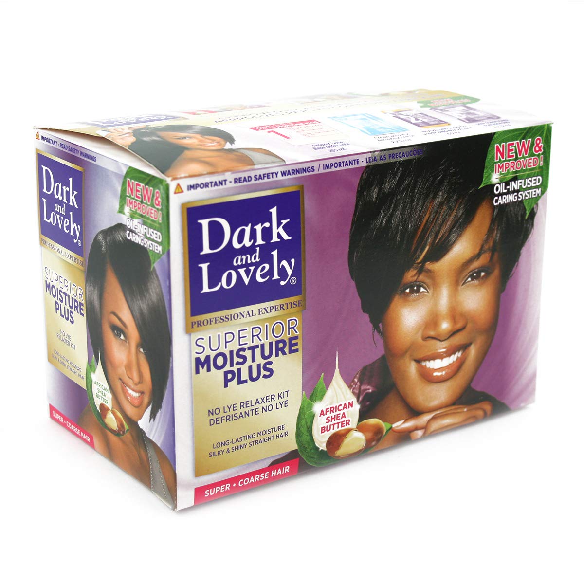 Dark and Lovely relaxer kit packaging showing Shea Butter infusion
