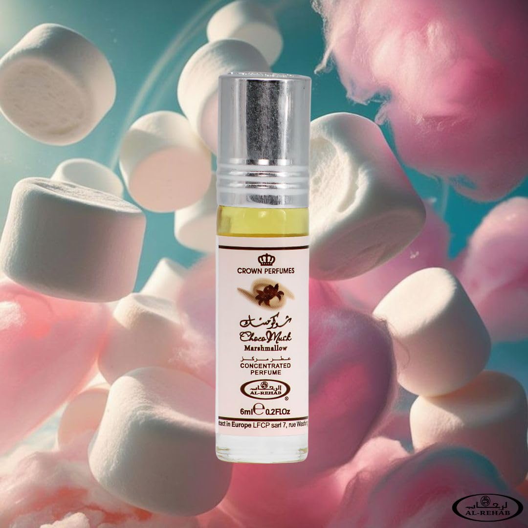 Unisex alcohol free attar oils by Al-Rehab highlighting the six-milliliter travel-friendly packaging.