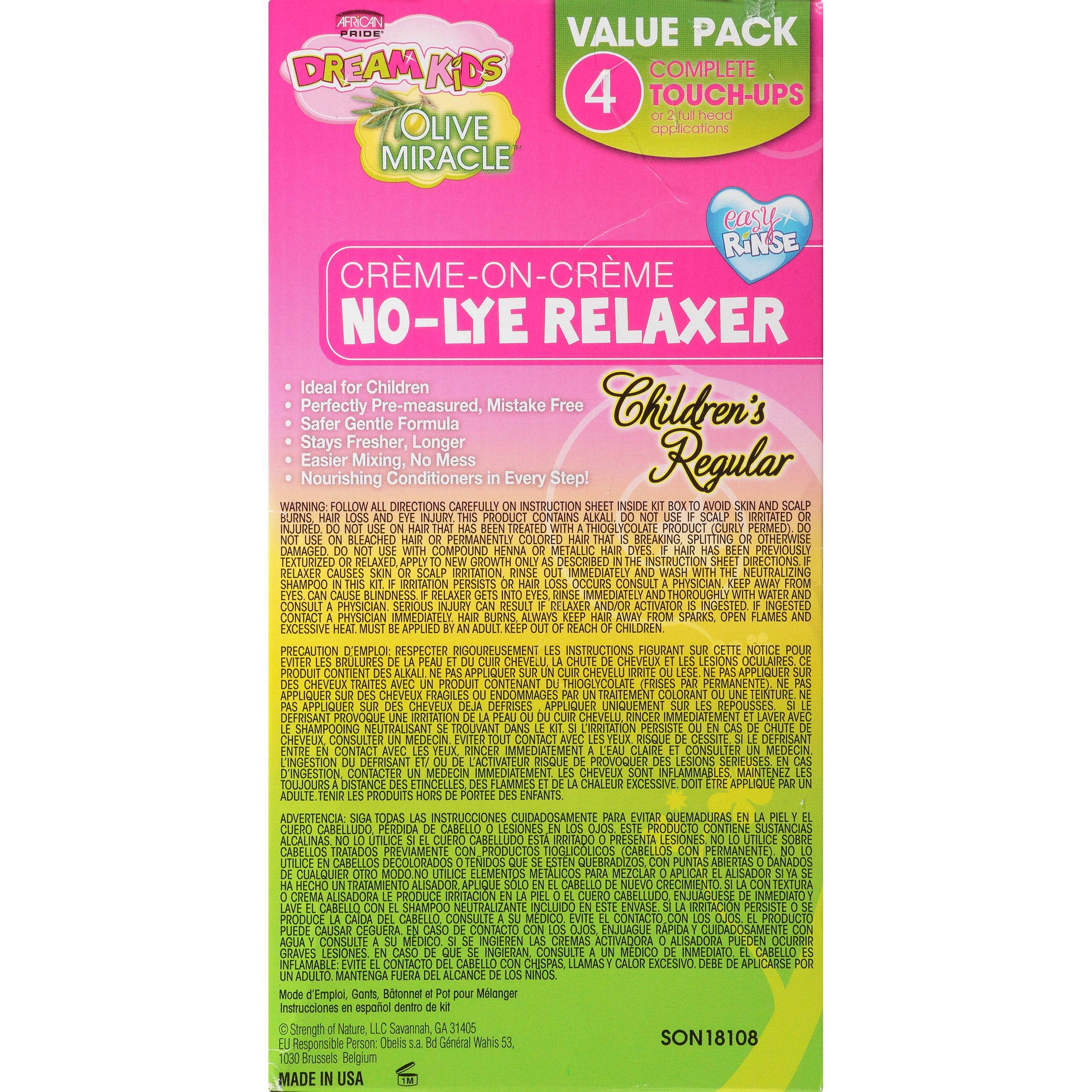 Authentic USA imported lye free hair conditioning relaxer pack for kids containing olive oil and shea butter