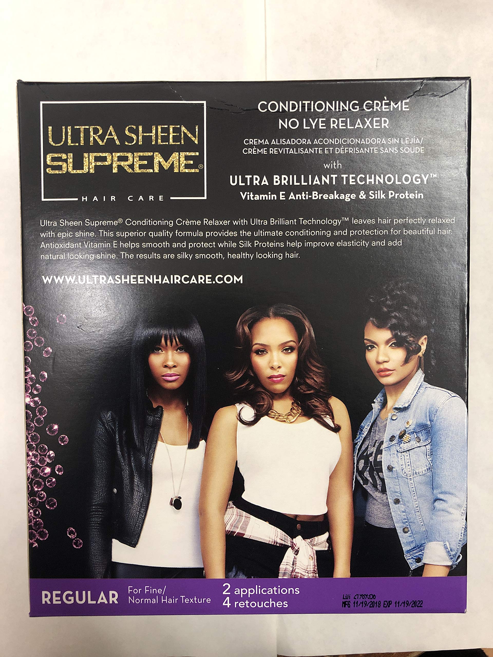 Ultra Sheen Supreme regular strength conditioning hair straightener kit components.