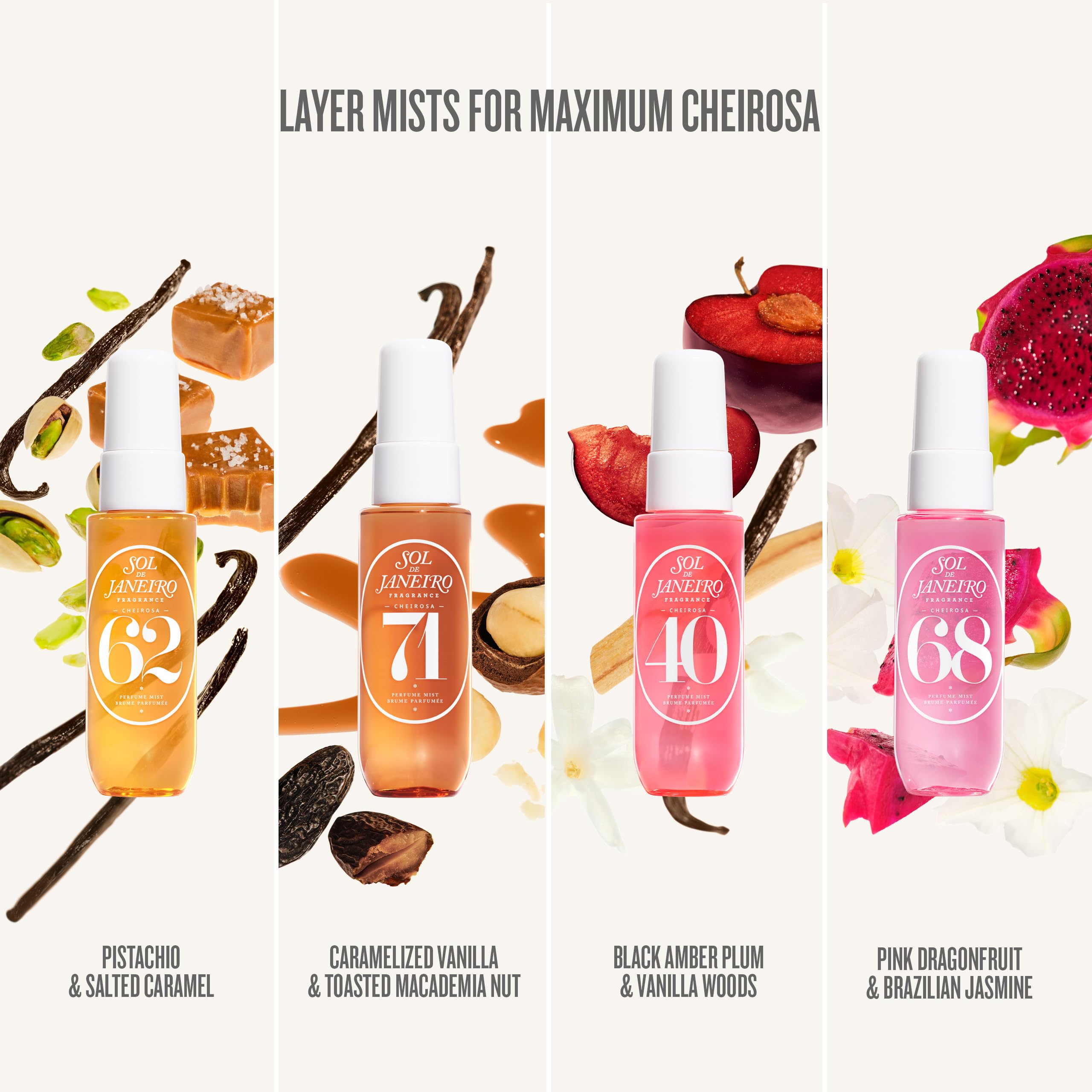Sol de Janeiro Cheirosa 62 and 71 perfume mist bottles side by side