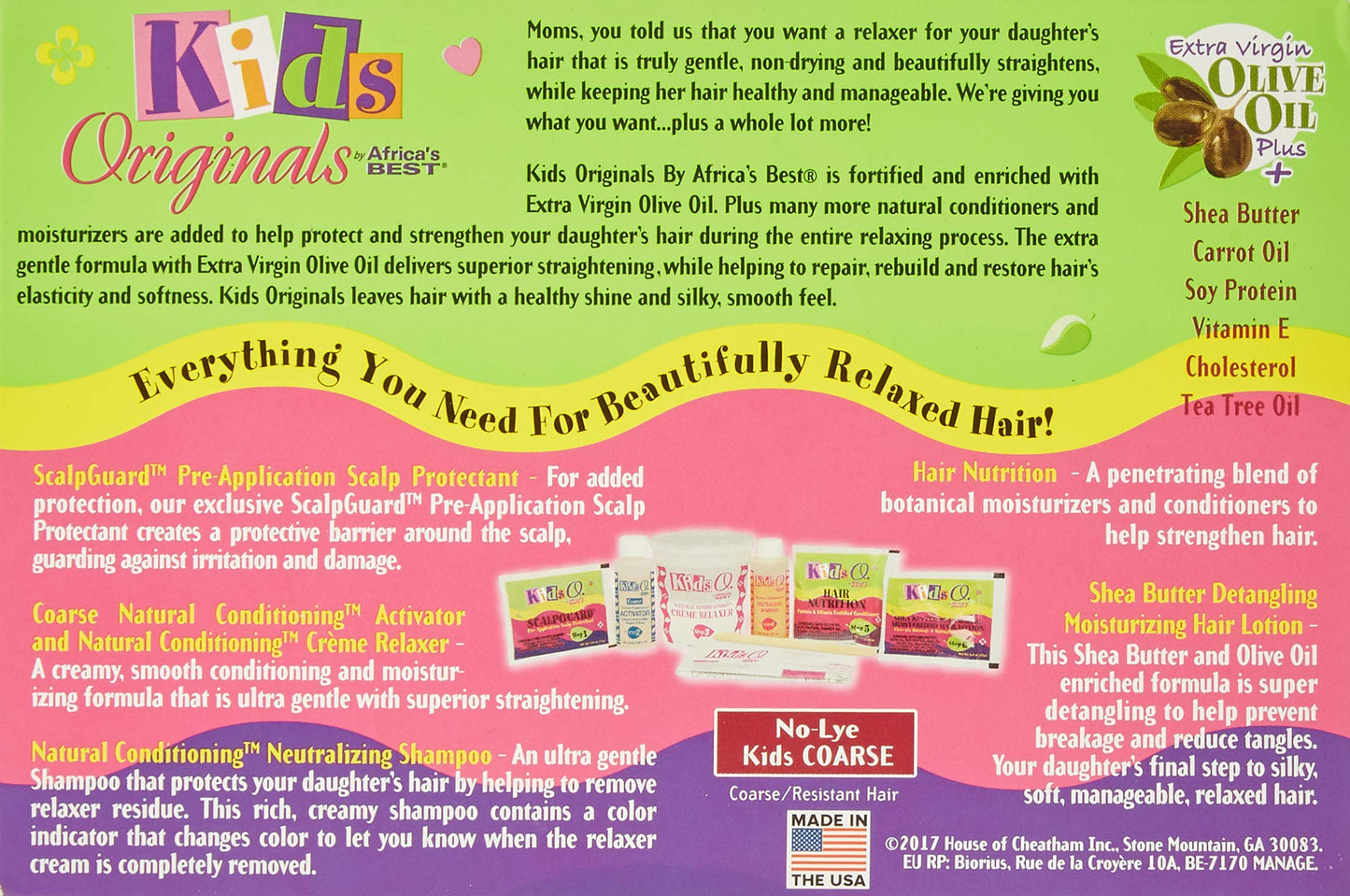 Kids Originals by Africa's Best Natural Relaxer Kit contents showing scalp guard and mixing components
