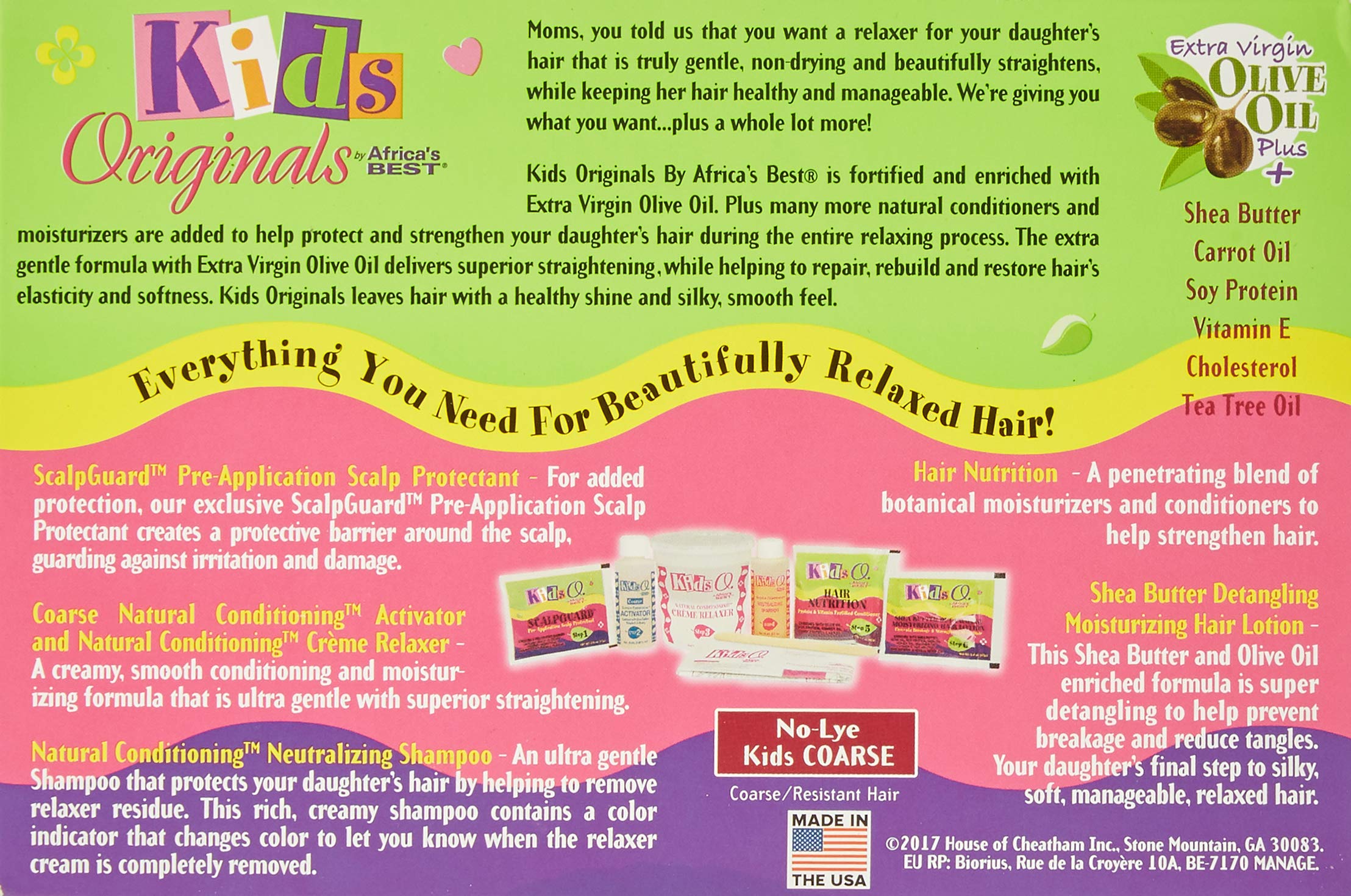 Kids Originals by Africa's Best Natural Relaxer Kit contents showing scalp guard and mixing components