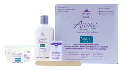 Close up of Avlon Affirm sensitive scalp relaxer professional hair product