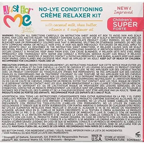 Authentic USA imported Just For Me children's super relaxer box showing included components and nourishing ingredients
