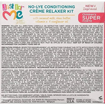 Authentic USA imported Just For Me children's super relaxer box showing included components and nourishing ingredients