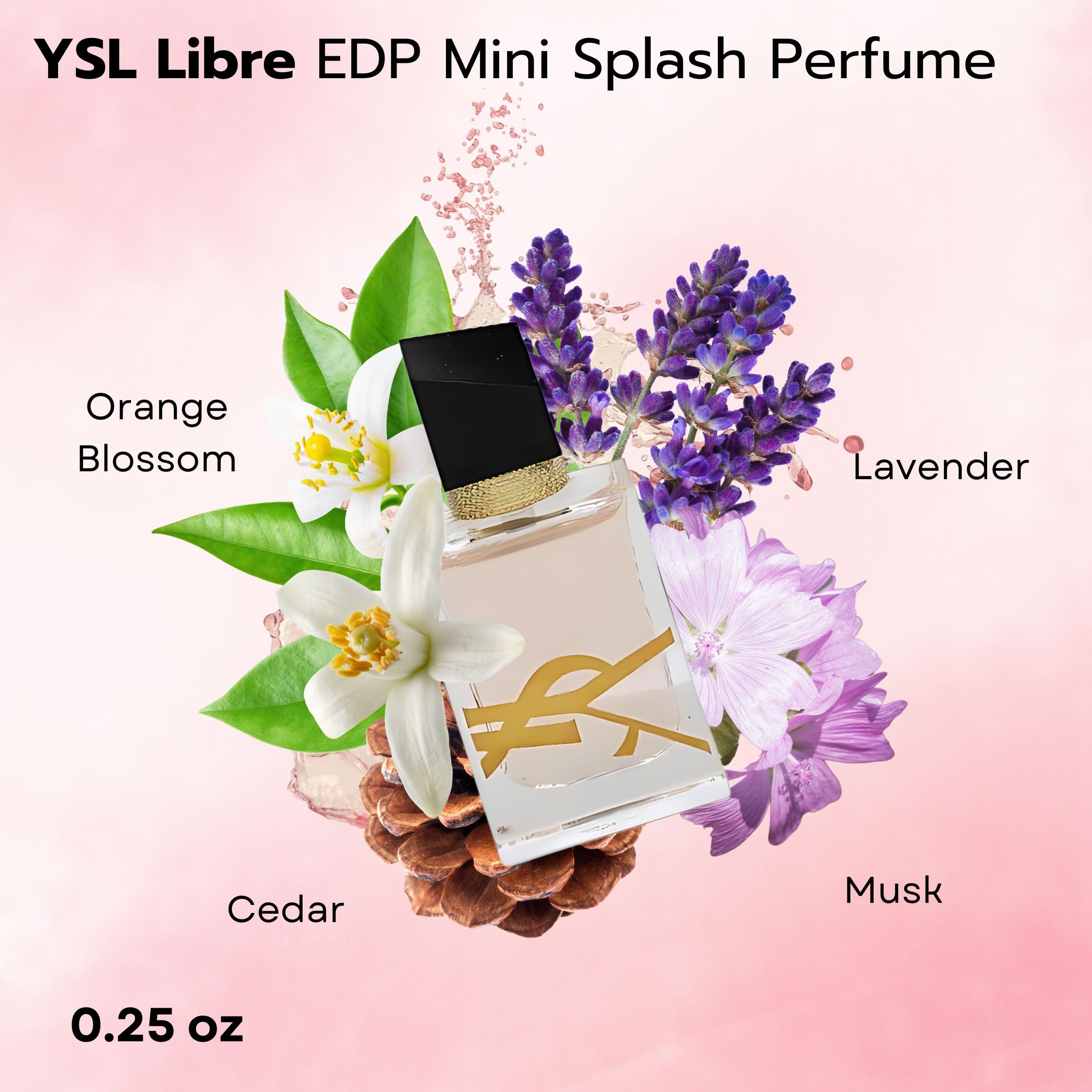 Miniature bottle of Yves Saint Laurent Black Opium showing the signature glittery dark finish and pink center