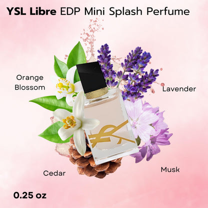 Miniature bottle of Yves Saint Laurent Black Opium showing the signature glittery dark finish and pink center