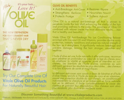 Close up of Vitale Olive Oil Relaxer box showing ingredients