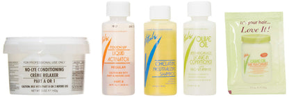 Vitale Olive Oil conditioning relaxer kit components displayed