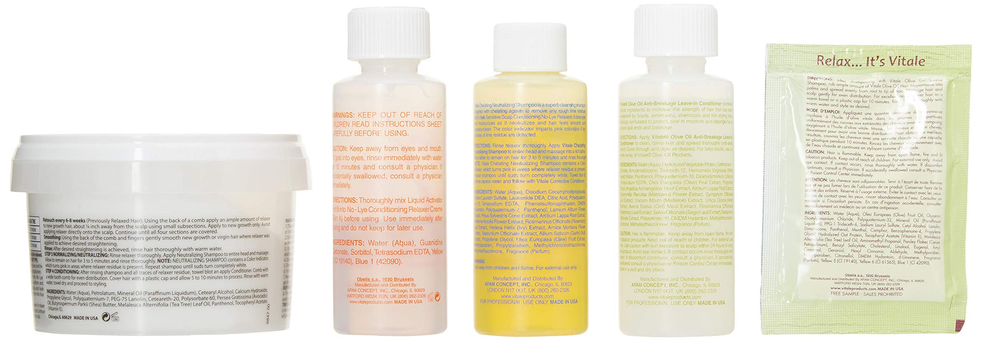 Side view of Vitale Olive Oil hair relaxer packaging