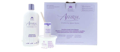 Avlon Affirm hair straightening system single application tubs with liquid activator bottles.