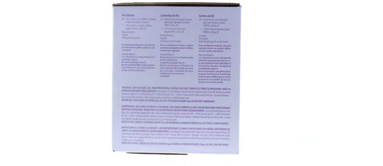 Authentic USA imported Avlon Affirm 4 step guanidine hydroxide relaxer kit contents.