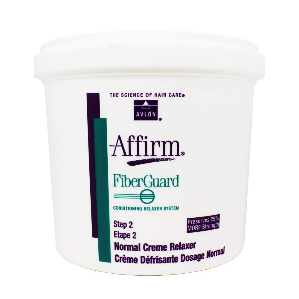 Large 4 pound tub of Avlon Affirm FiberGuard Conditioning Creme Relaxer for salon hair care.