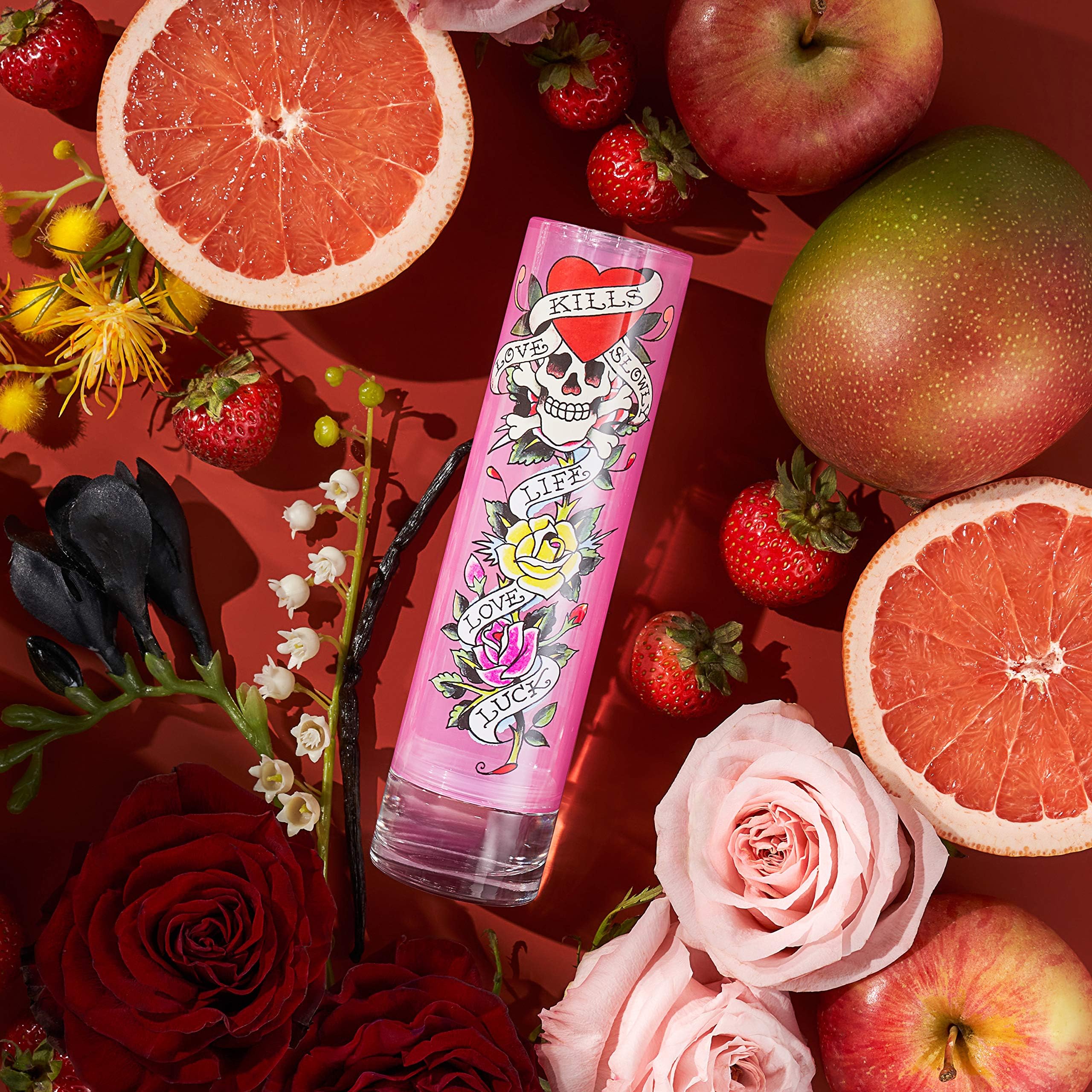 USA imported Ed Hardy luxury gift box set for women highlighting the product details and branding