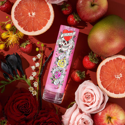 USA imported Ed Hardy luxury gift box set for women highlighting the product details and branding