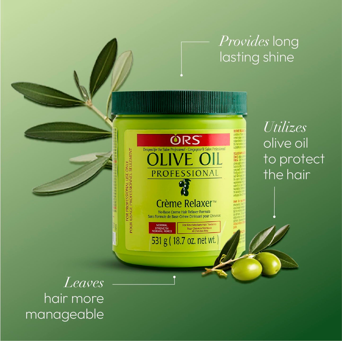 ORS professional hair relaxer cream enriched with olive oil for fine to medium hair textures.