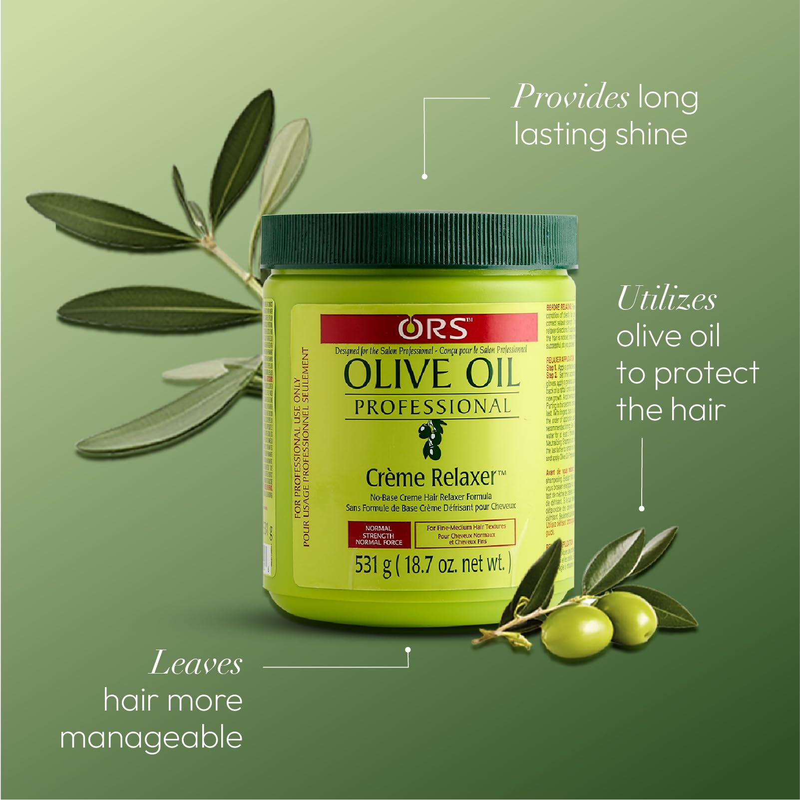 ORS professional hair relaxer cream enriched with olive oil for fine to medium hair textures.