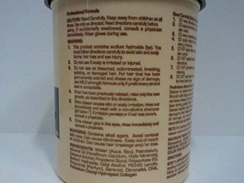 TCB professional strength hair relaxer cream package label showing protein and DNA ingredients