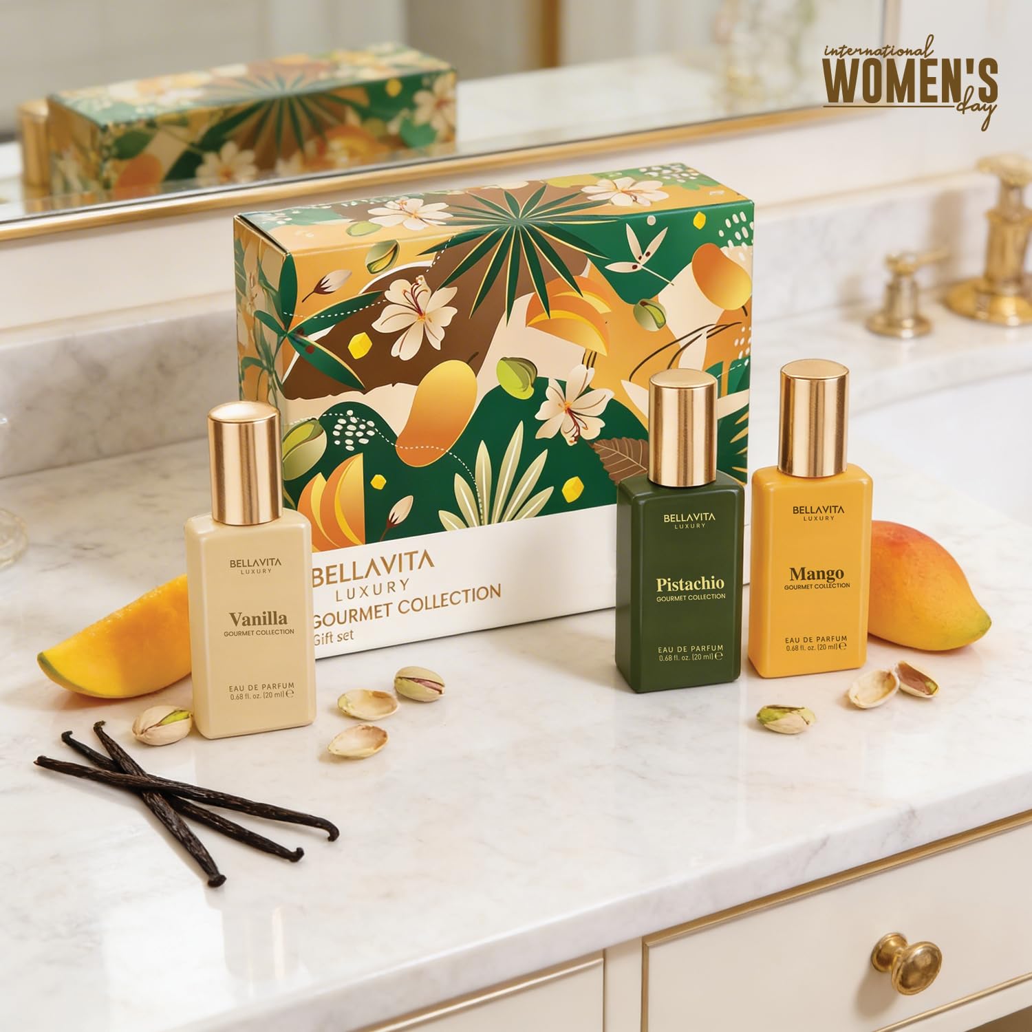 Three bottles of Bella Vita Gourmet Collection perfume