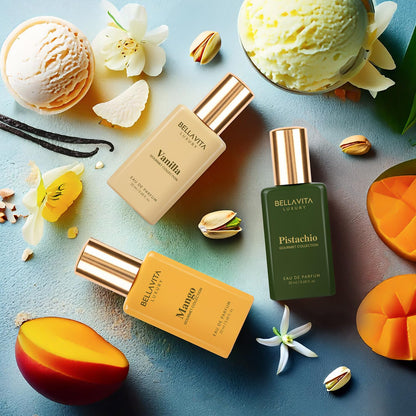 Professional studio shot of Bella Vita Gourmet perfume collection