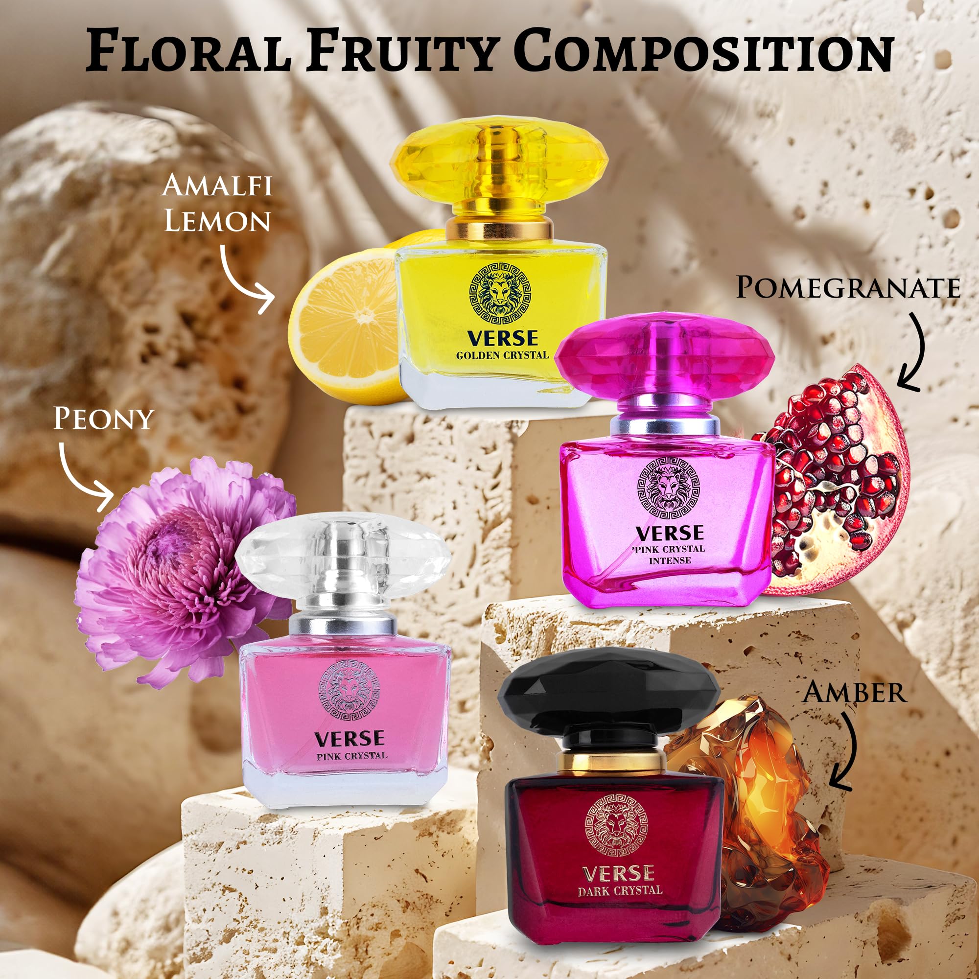 NovoGlow Verse multi-pack collection featuring Dark Crystal and Pink Crystal Eau de Parfum bottles for travel
