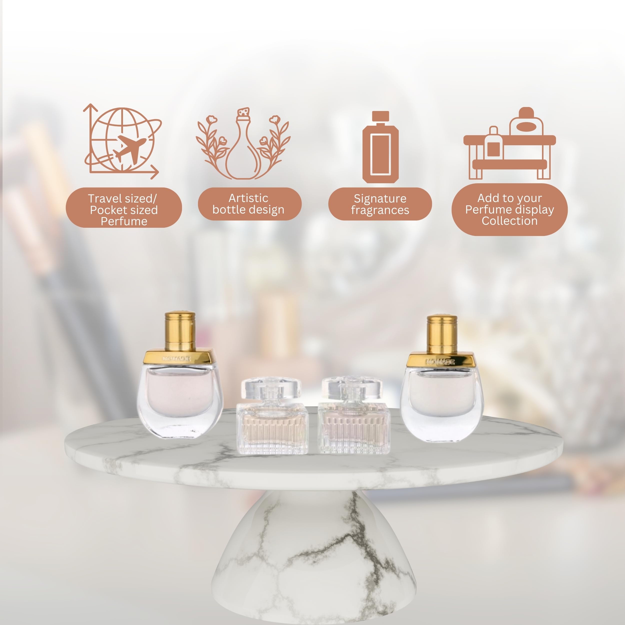 Chloé variety four piece splash collection displayed neatly in a row showcasing individual mini bottles.