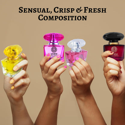 NovoGlow Verse 4 piece perfume gift set highlighting the compact travel-friendly size for personal care routines