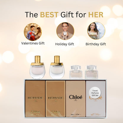 Chloé miniature perfumes collection side angle view emphasizing the authentic USA-imported packaging details.
