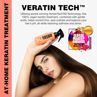 Back label of ANSWR formaldehyde free hair treatment showing application guidelines