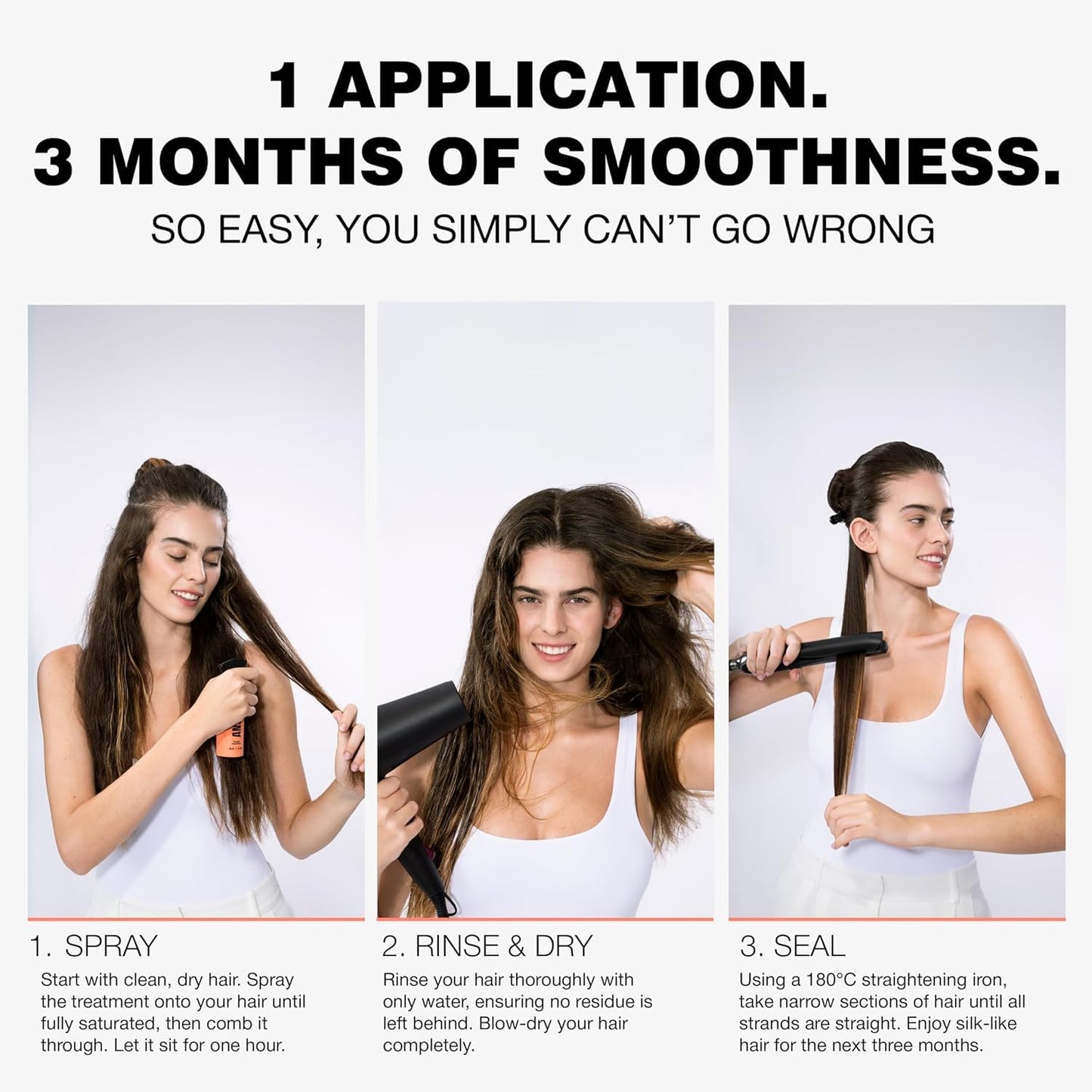 ANSWR anti frizz hair care treatment liquid bottle display for glossy hair texture