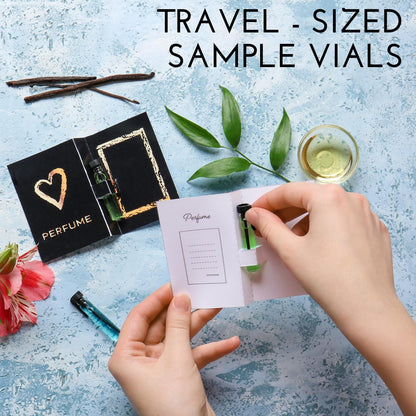 Tradeberry twelve pack premium designer perfume sampler collection displaying various fluid ounce sizes for sampling.