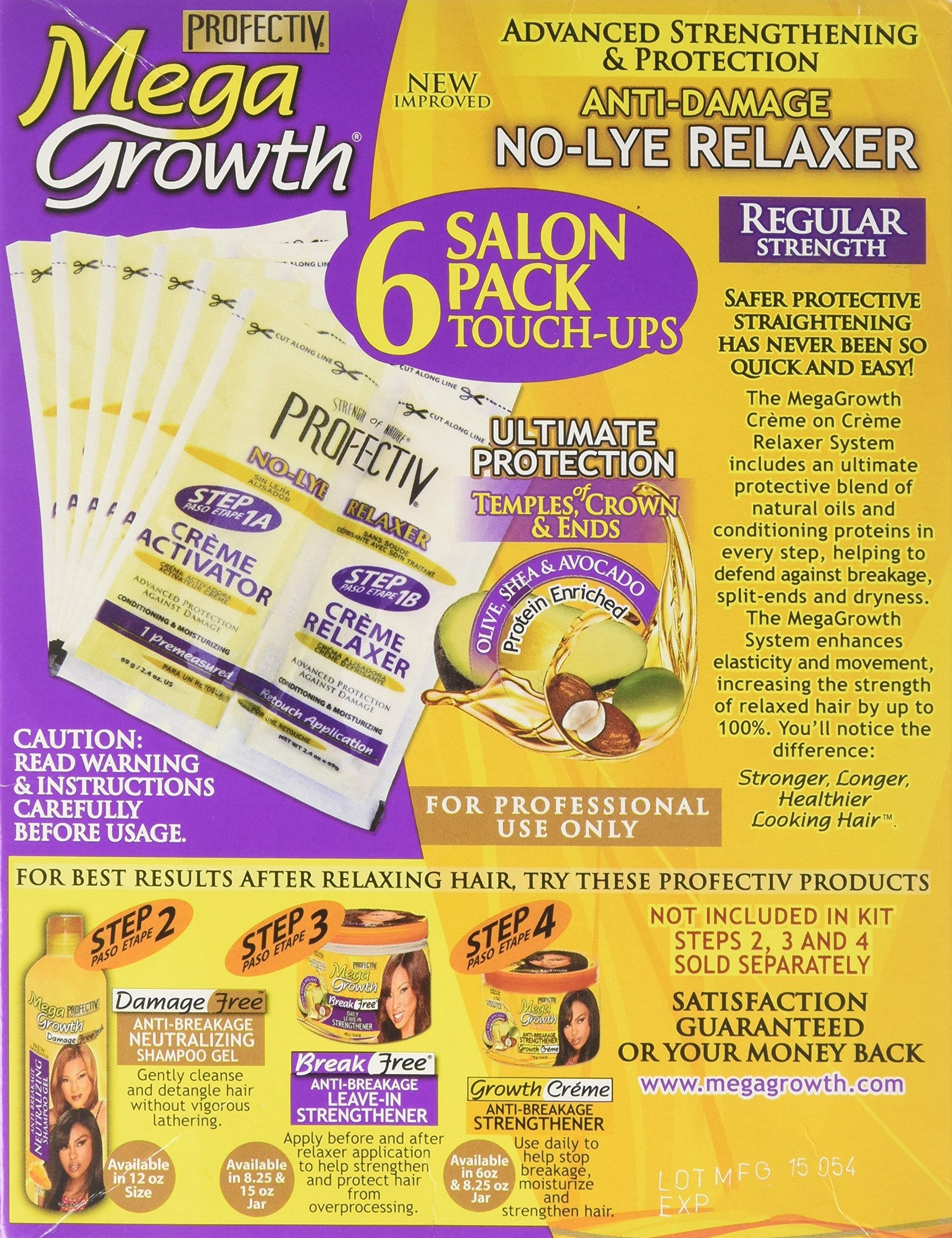 Back label view of Profectiv regular strength hair straightening cream with full instructions.