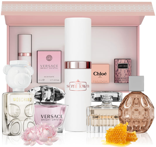 Five piece luxury designer fragrance samples collection box