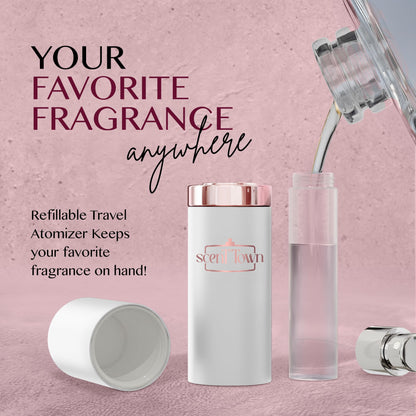 Elegant perfume gift box open showing fragrance samples