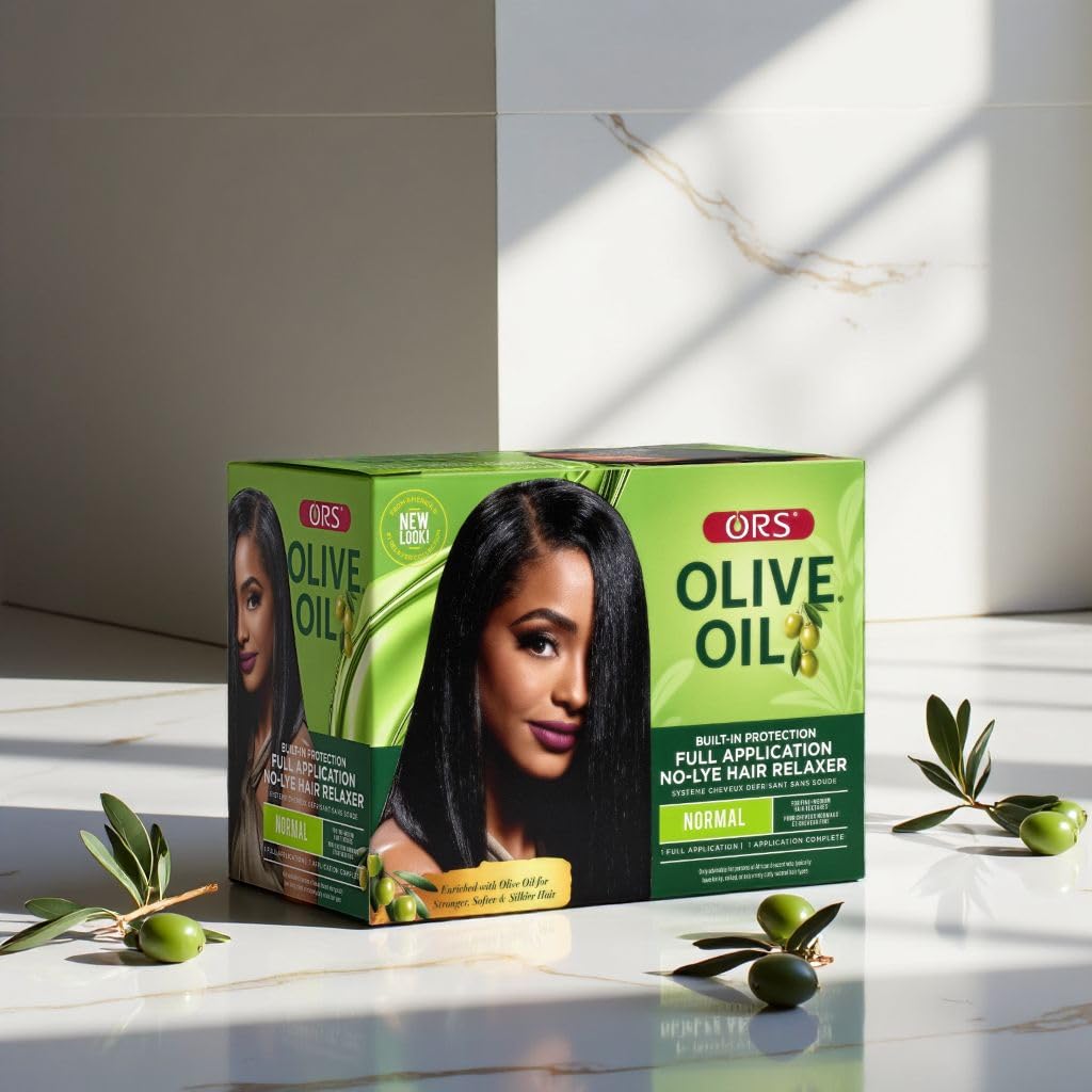 Back of ORS Olive Oil Full Application Relaxer package showing instructions and premium ingredients list