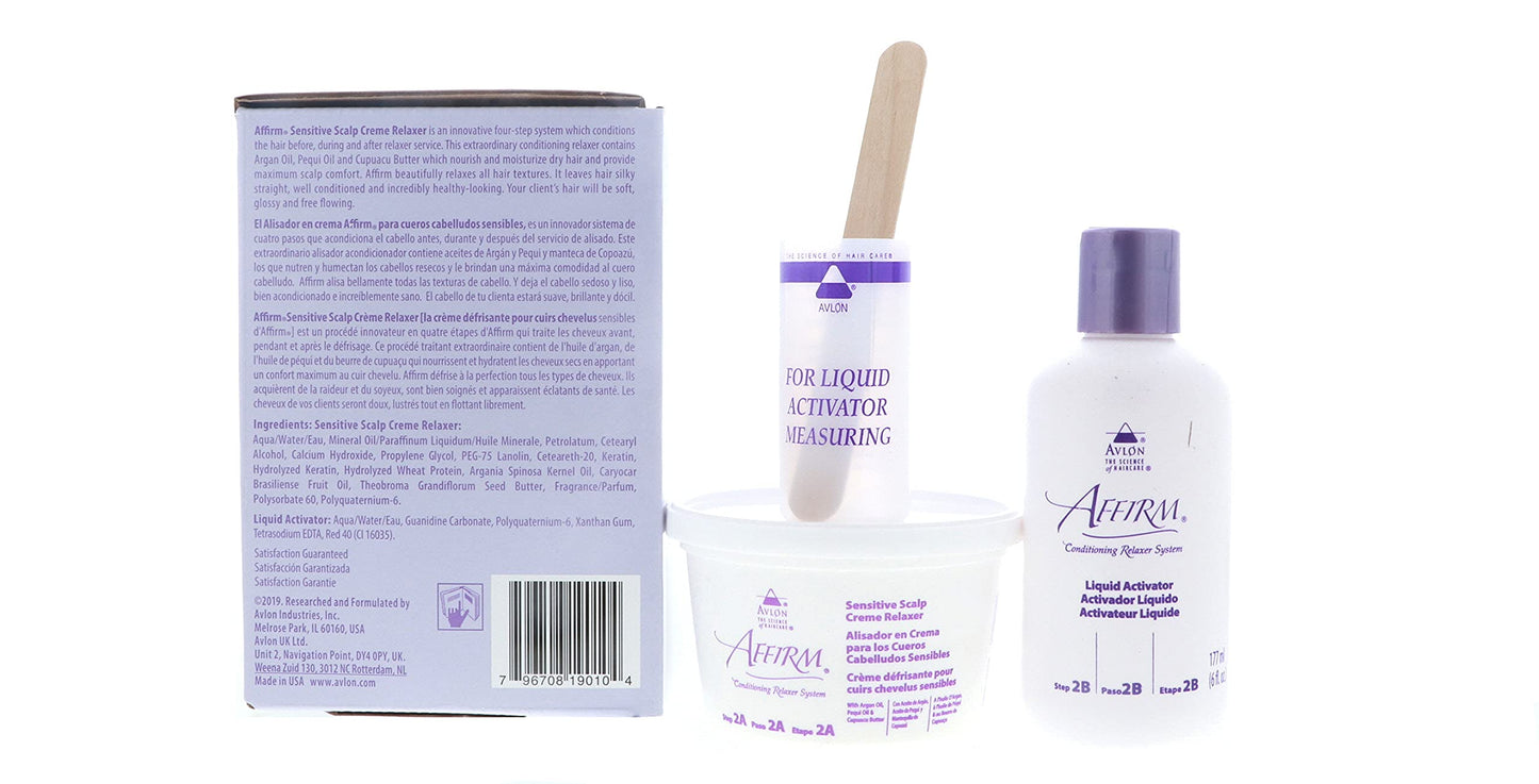 Back of Affirm professional hair relaxer kit box showing instructions
