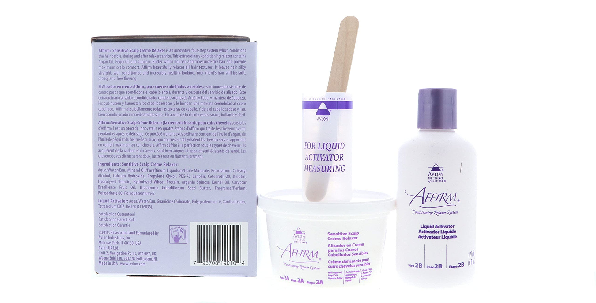 Back of Affirm professional hair relaxer kit box showing instructions