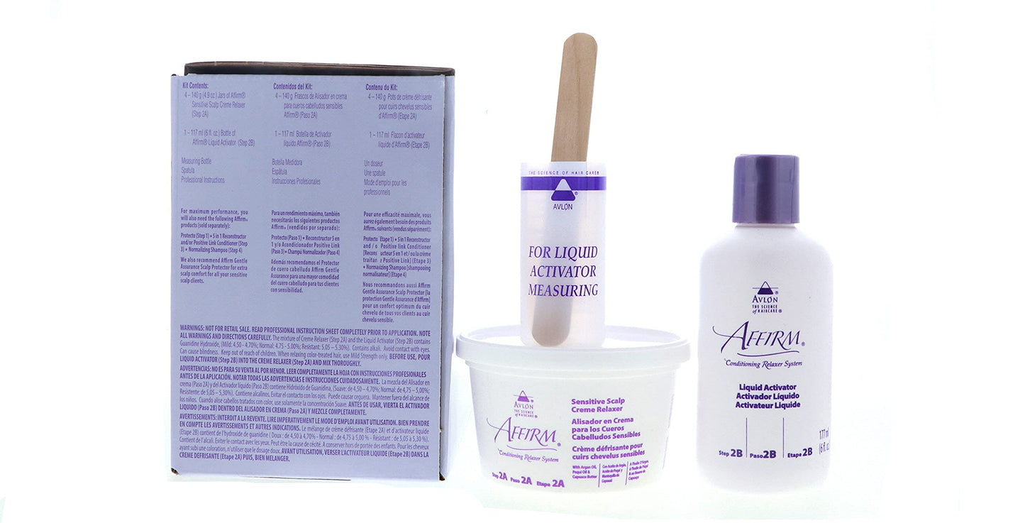 Affirm Sensitive Scalp Relaxer Kit side view showing application count
