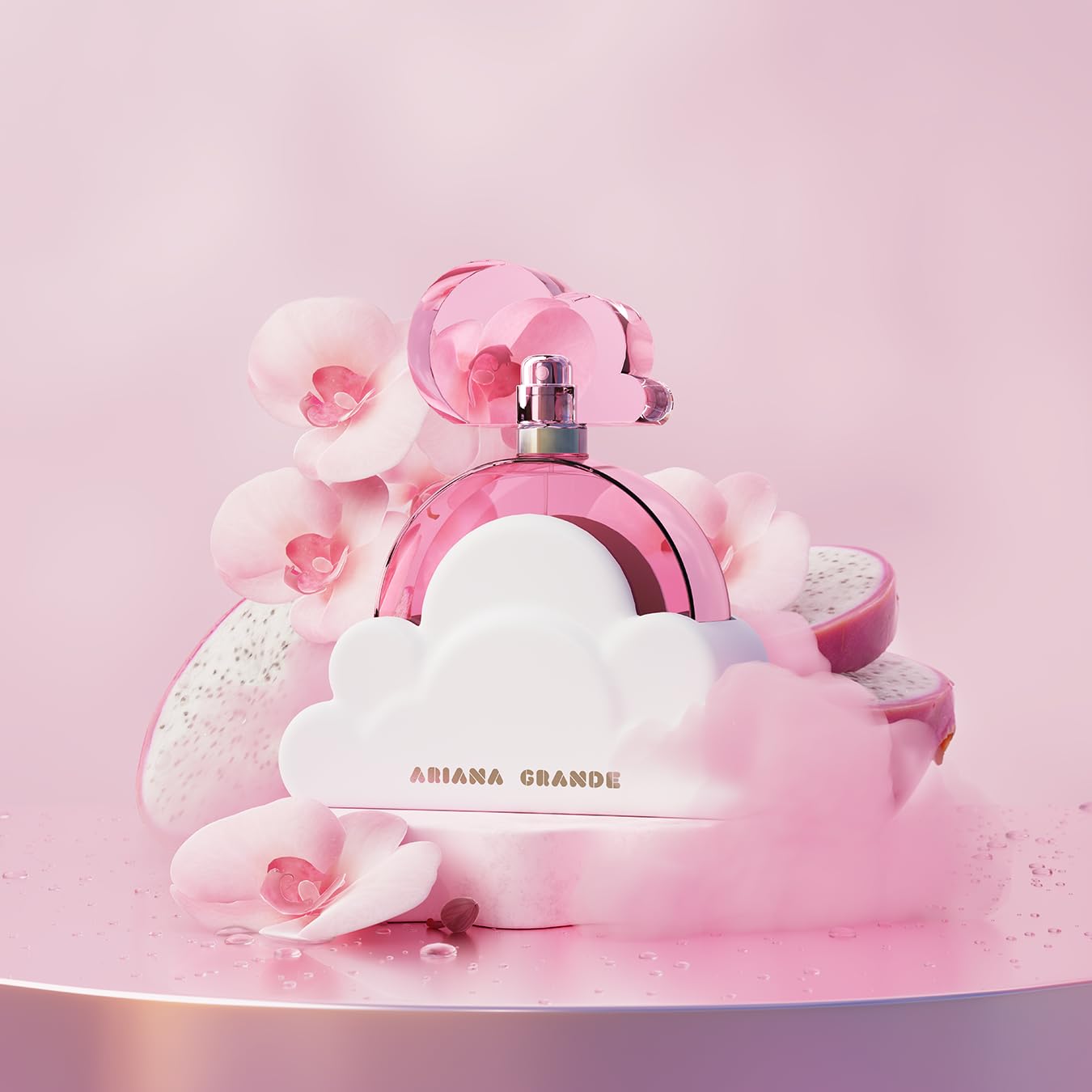Ariana Grande Cloud Pink luxury women's fragrance packaging and box design view.