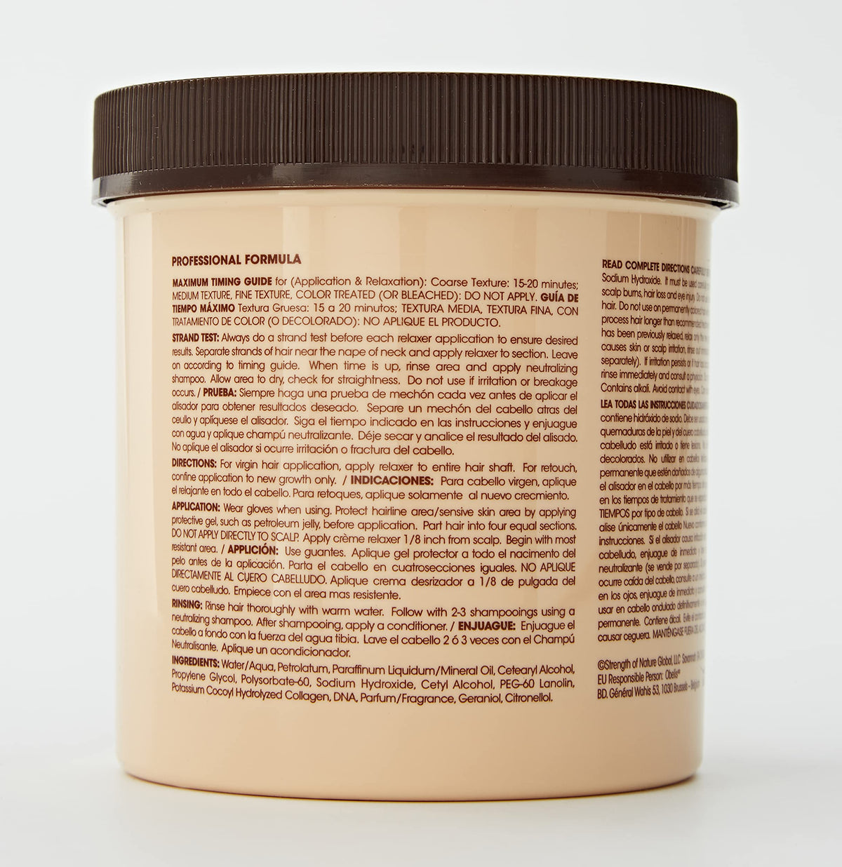 Top view of the imported TCB hair relaxer jar showing its secure sealing.