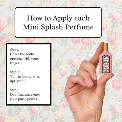 Side view of the authentic USA imported travel size luxury miniature fragrances set.