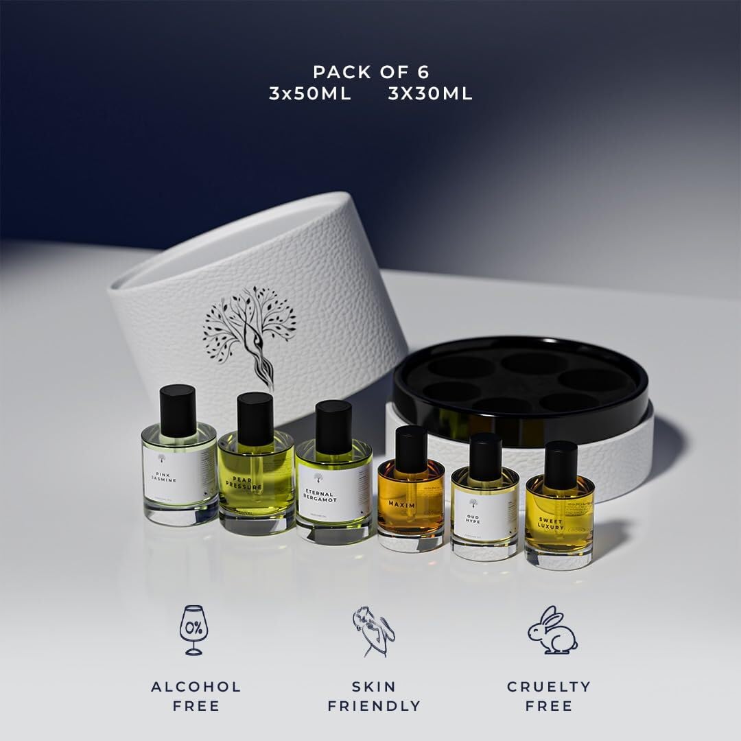 Six piece luxury perfume oil collection for men and women
