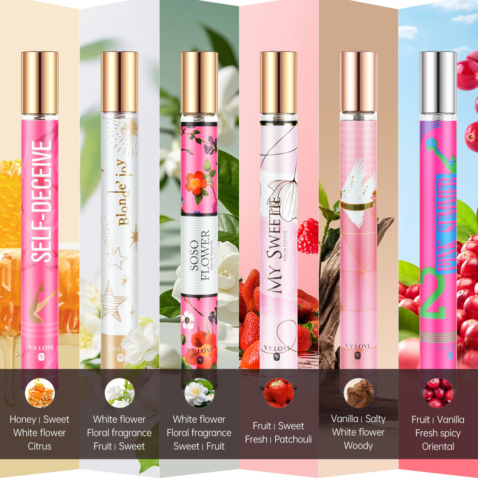 Six pack V.V. Love mini perfume bottles travel size