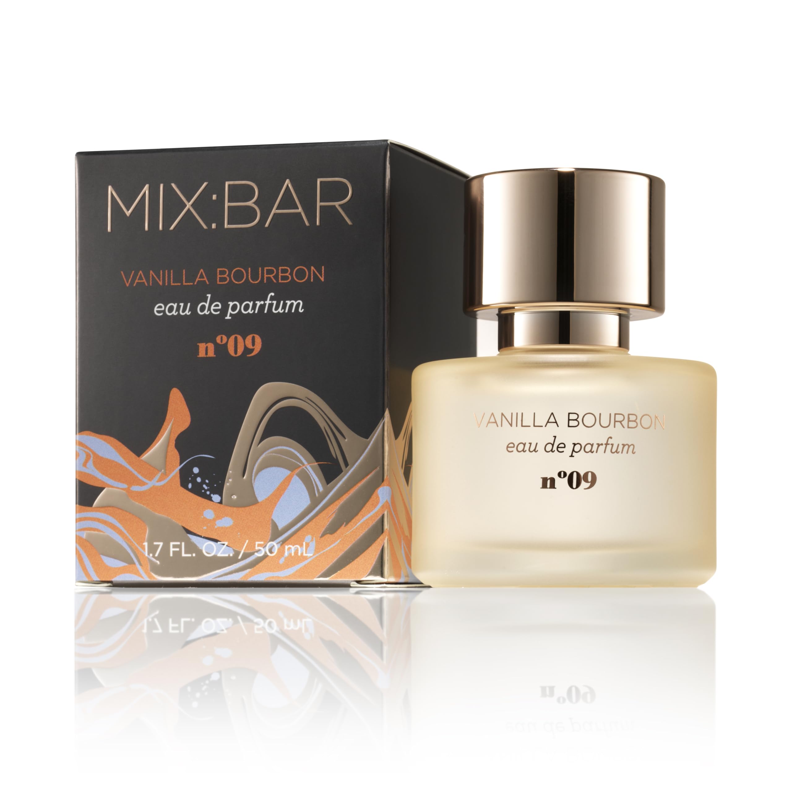 Close up of Mix Bar Vanilla Bourbon Eau De Parfum bottle 1.7 fluid ounce.