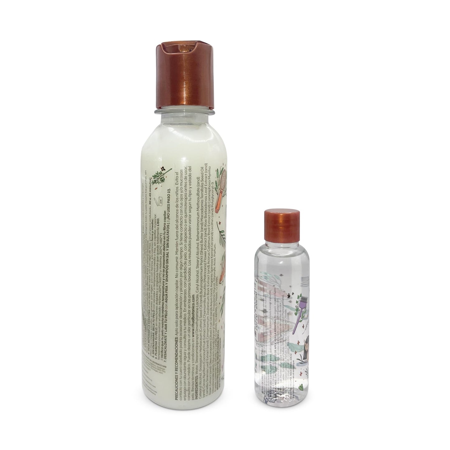 Close up of the ingredient panel on the white Ritual Botanico hair straightening cream bottle